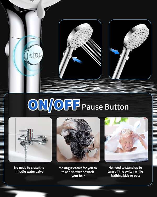 FASDUNT Shower Head with Handheld, High Pressure Handheld Shower Head with 80" Extra Long Stainless Steel Hose & Adjustable Bracket, Showerhead with ON/OFF Switch for Pets Bath - Image 4