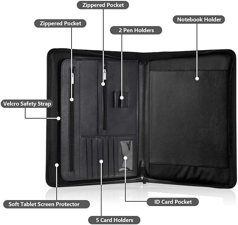 Vebermo Personalized Padfolio with Zipper - Customized Leather Portfolio with Personalized Logo and Text for Resumes, Interviews, and Professional Business Use, Black - Image 4