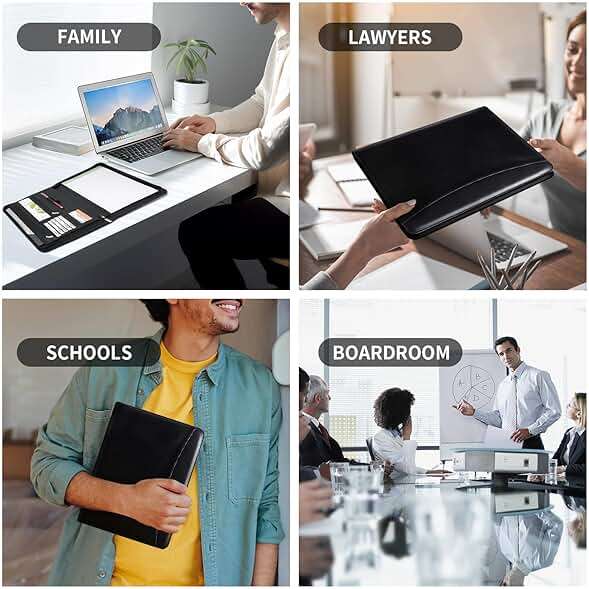 Vebermo Personalized Padfolio with Zipper - Customized Leather Portfolio with Personalized Logo and Text for Resumes, Interviews, and Professional Business Use, Black - Image 7