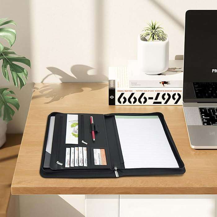 Vebermo Personalized Padfolio with Zipper - Customized Leather Portfolio with Personalized Logo and Text for Resumes, Interviews, and Professional Business Use, Black - Image 8