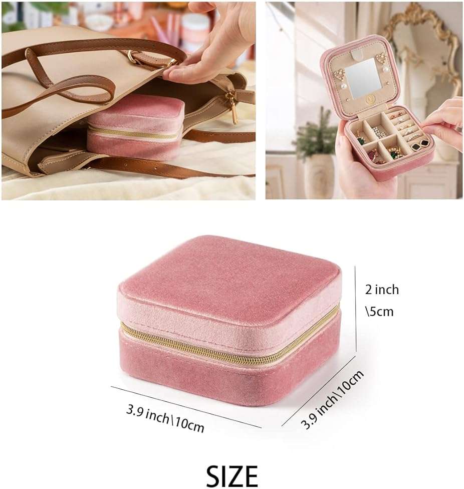 ZPROW Plush Velvet Travel Jewelry Case, Organizer, Box, Small Case for Women, Earring Organizer with Mirror, Best Gifts For Daughter, Girlfriend, Mom | Gifts For Her - Yellow - Image 3