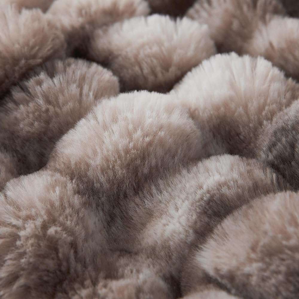 COOVA Faux Fur Throw Blanket for Couch, Cozy Soft and Fuzzy Plush Rabbit Fur Bubble Blanket for Sofa Bedroom Living Room, 50x60 Inches Tie Dye Brown - Image 5