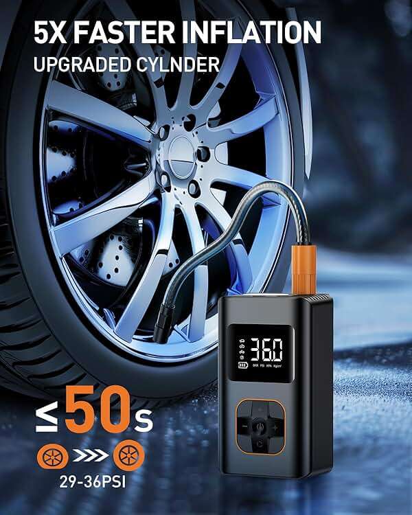 MEUCI Tire Inflator Portable Air Compressor, 8000mAh Cordless Air Pump for Car Tires, 150 PSI Electric Bike Tire Pump with LED Light and Digital Pressure Gauge for Motorcycle, Auto, Ball, Bicycle - Image 2