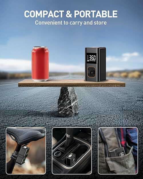 MEUCI Tire Inflator Portable Air Compressor, 8000mAh Cordless Air Pump for Car Tires, 150 PSI Electric Bike Tire Pump with LED Light and Digital Pressure Gauge for Motorcycle, Auto, Ball, Bicycle - Image 7