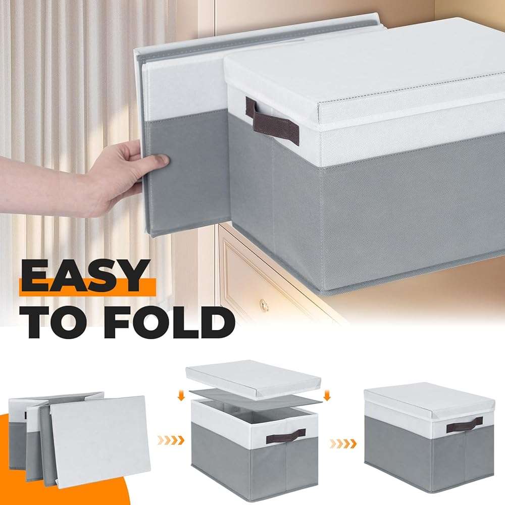 Large Closet Storage Baskets Bins with Lids 4 Pack, Storage Baskets for Organizing Shelves Nursery Bedroom, Home Dorm Closet Organizers Cubes for Clothes Toys Blanket Book - Stackable -14x10x9.5 - Image 7