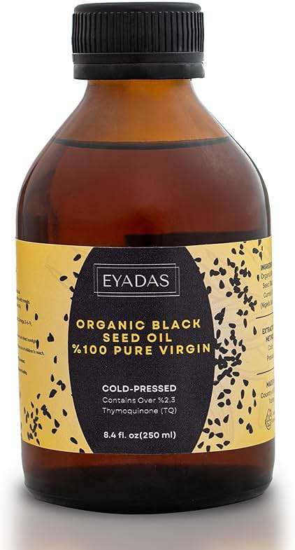 EYADAS Organic Black Seed Oil 8.4 Fl Oz – 100% Turkish Cold-Pressed Nigella Sativa with 3X Thymoquinone – Pure Cumin Extract in Amber Glass Bottle for Immune, Hair, Skin & Overall Wellness - Image 1