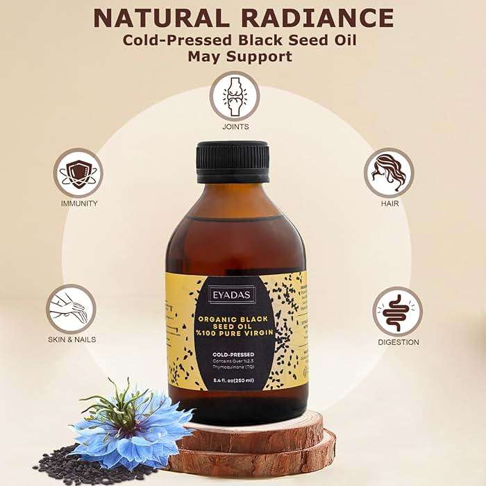 EYADAS Organic Black Seed Oil 8.4 Fl Oz – 100% Turkish Cold-Pressed Nigella Sativa with 3X Thymoquinone – Pure Cumin Extract in Amber Glass Bottle for Immune, Hair, Skin & Overall Wellness - Image 2