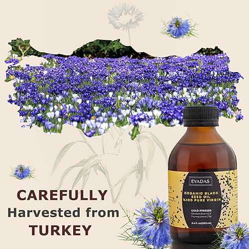 EYADAS Organic Black Seed Oil 8.4 Fl Oz – 100% Turkish Cold-Pressed Nigella Sativa with 3X Thymoquinone – Pure Cumin Extract in Amber Glass Bottle for Immune, Hair, Skin & Overall Wellness - Image 3