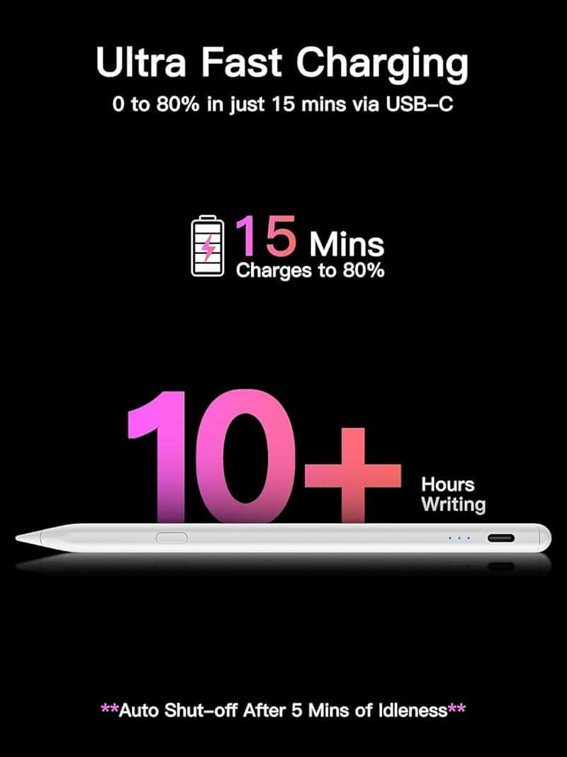 KEEPRO Stylus Pen for iPad 2018-2026, USB-C Fast Charging Pencil, Pixel-Perfect Tilt Sensitivity for iPad 11/10/9/8/7/6/A16, Mini 7/6/5, Air M4/M3/M2 11"/13"/5/4/3, Pro M5/M4 13"/12.9″/11″ - Image 4