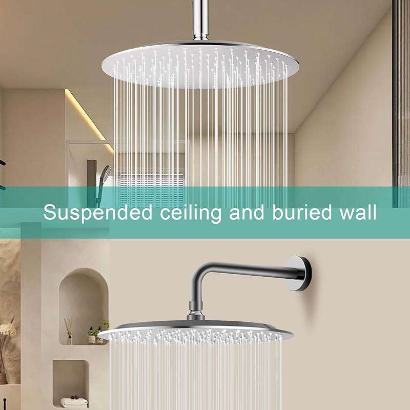 AULEEND All Metal Rain Shower Head - Heavy Duty Stainless Steel, Easy Install, High Water Flow, Ultra-Thin Modern Design for Bathroom (Brushed Nickel, 12) - Image 3