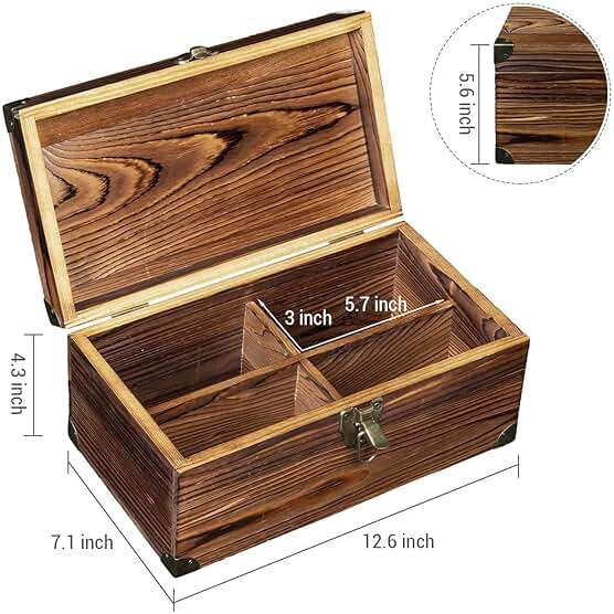 MyGift Rustic Dark Brown Wood Retro Audio Cassette Tape Storage Box with Antique Brass Tone Metal Latch and Brackets, 4 Compartments Hold up to 32 Tapes - Image 2
