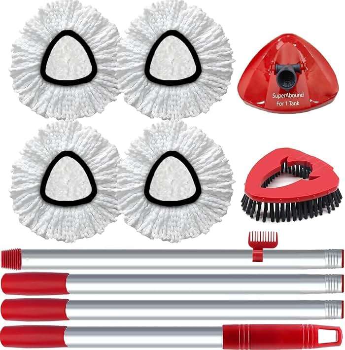 4 Pack Spin Mop Replacement Head Compatible with O Cedar EasyWring 1 Tank Microfiber, 30-58" Handle, Upgraded Triangle Mop Base and Scrub Brush Combo Set - Image 1