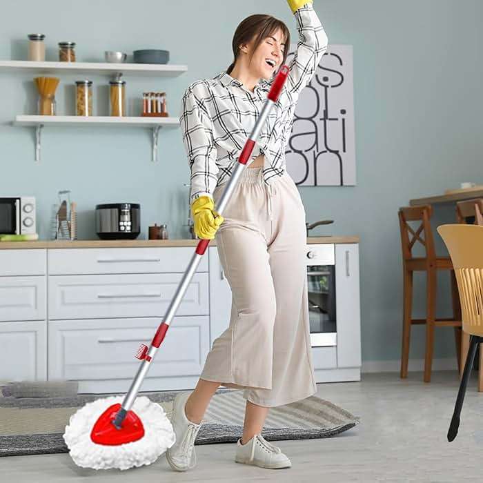 4 Pack Spin Mop Replacement Head Compatible with O Cedar EasyWring 1 Tank Microfiber, 30-58" Handle, Upgraded Triangle Mop Base and Scrub Brush Combo Set - Image 2