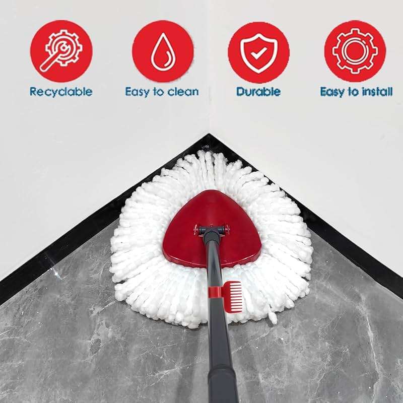 4 Pack Spin Mop Replacement Head Compatible with O Cedar EasyWring 1 Tank Microfiber, 30-58" Handle, Upgraded Triangle Mop Base and Scrub Brush Combo Set - Image 6