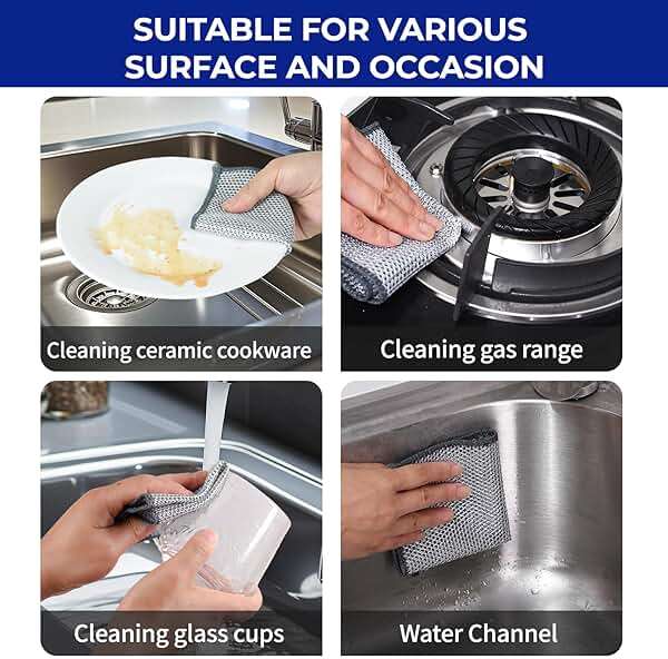 12 PCS 3-Layer Non-Scratch Wire Dishcloths, Reusable Quick-Dry Metal Dishwashing Rags for Wet and Dry Use, Multipurpose Cleaning Cloths for Dishes, Pots, Pans, Sinks and Stove Tops, 7.87 x 7.87 in - Image 3