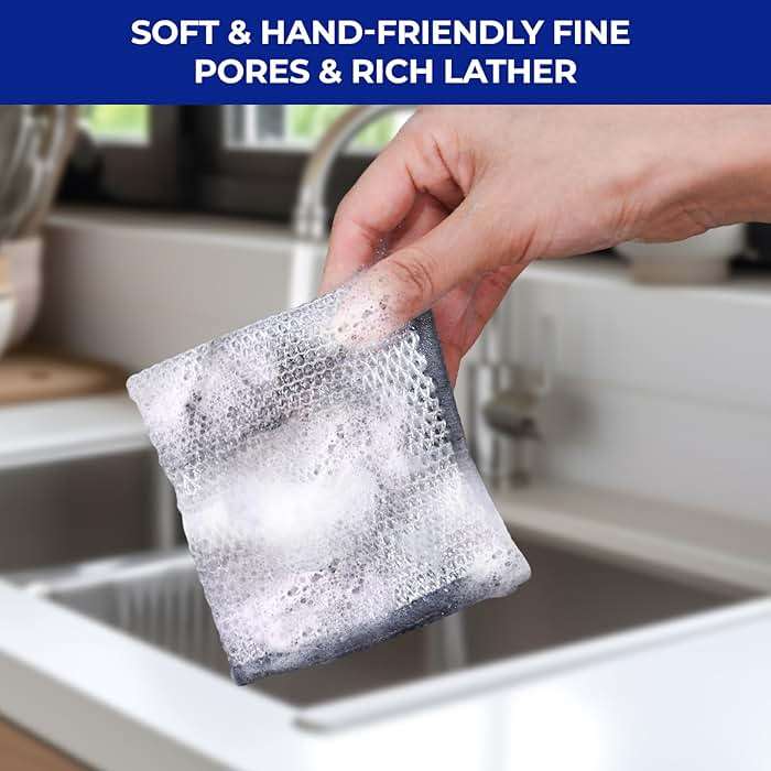 12 PCS 3-Layer Non-Scratch Wire Dishcloths, Reusable Quick-Dry Metal Dishwashing Rags for Wet and Dry Use, Multipurpose Cleaning Cloths for Dishes, Pots, Pans, Sinks and Stove Tops, 7.87 x 7.87 in - Image 6