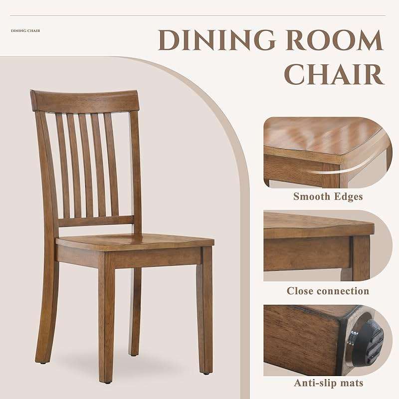 COLAMY Wooden Dining Chairs Set of 4, Spindle High Back Windsor Kitchen Side Chair, Farmhouse Dining Chairs for Kitchen and Dining Room, Light Brown - Image 3