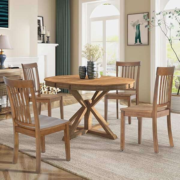COLAMY Wooden Dining Chairs Set of 4, Spindle High Back Windsor Kitchen Side Chair, Farmhouse Dining Chairs for Kitchen and Dining Room, Light Brown - Image 6