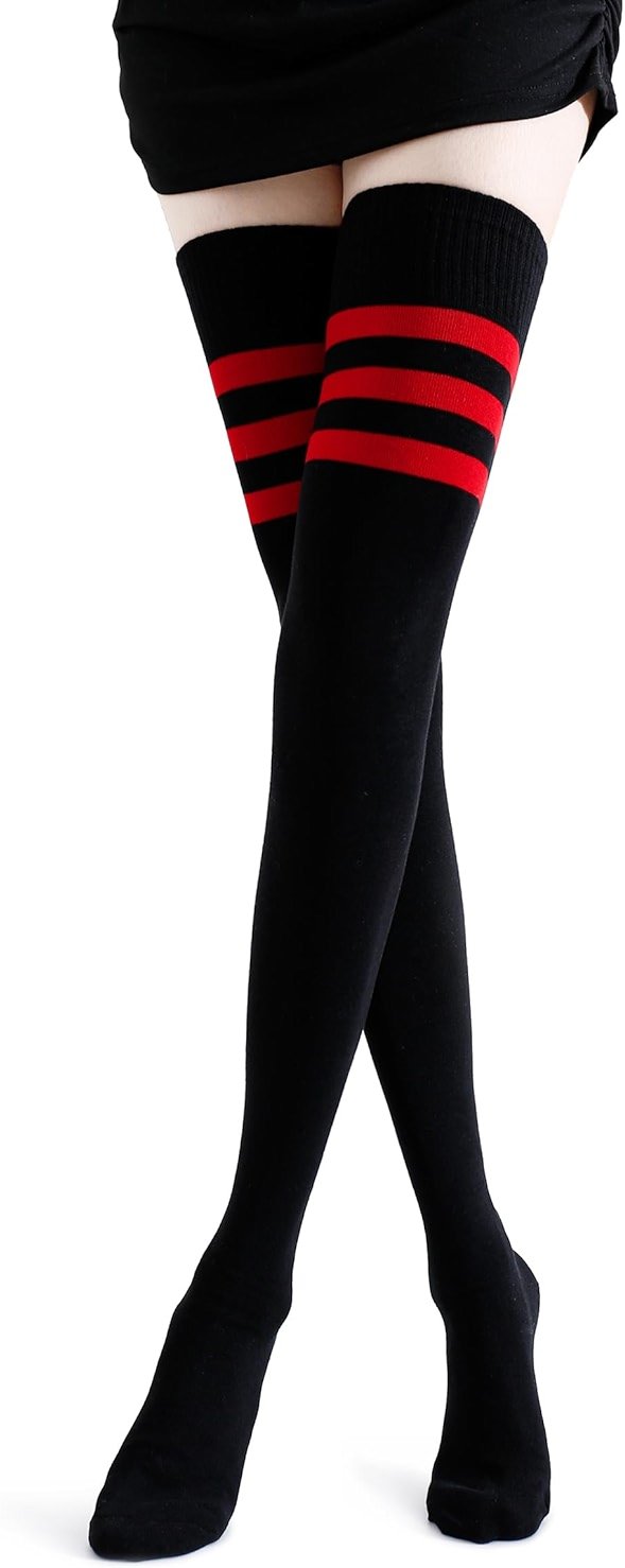 Kayhoma Extra Long Cotton Stripe Thigh High Socks Over the Knee High Plus Size Stockings… - Product Image