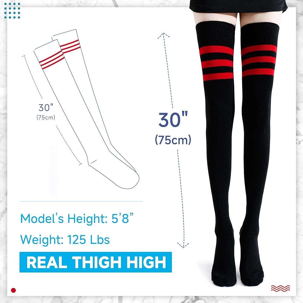 Kayhoma Extra Long Cotton Stripe Thigh High Socks Over the Knee High Plus Size Stockings… - Image 2
