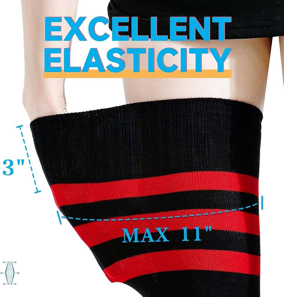 Kayhoma Extra Long Cotton Stripe Thigh High Socks Over the Knee High Plus Size Stockings… - Image 6