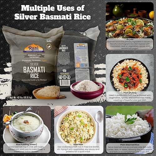 Rani Silver White Basmati Rice Extra Long Aged 40-Pound Bag, 640oz (40lbs) 18.16kg ~ All Natural | Gluten Friendly | Vegan | Indian Origin | Kosher | Export Quality - Image 4