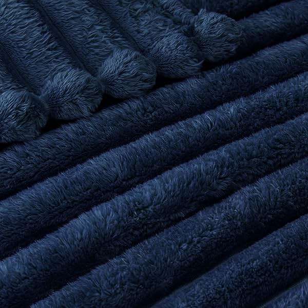 Exclusivo Mezcla Fleece Throw Blanket for Couch, Super Soft Striped Jacquard Bed Blanket, Lightweight Fuzzy Cozy for All Seasons, 50x60 Inches, Navy Blue - Image 6