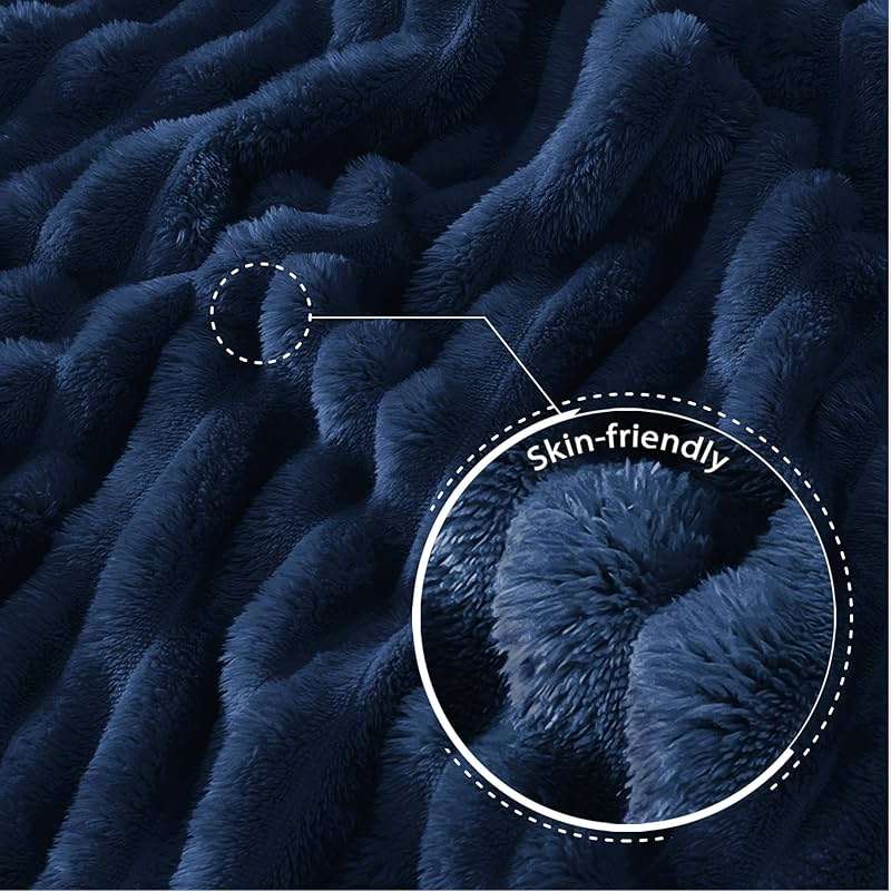 Exclusivo Mezcla Fleece Throw Blanket for Couch, Super Soft Striped Jacquard Bed Blanket, Lightweight Fuzzy Cozy for All Seasons, 50x60 Inches, Navy Blue - Image 8