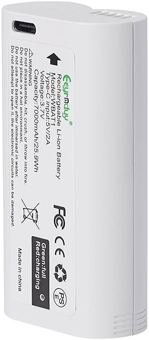 Eeyrnduy WBAT1 Removable Battery Pack for WYZE Cam Pro Camera, 7000mAh Rechargeable Replacement Battery, 3.7V Lithium Battery with Type-C Cable - Product Image