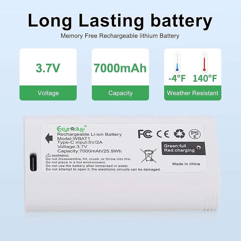 Eeyrnduy WBAT1 Removable Battery Pack for WYZE Cam Pro Camera, 7000mAh Rechargeable Replacement Battery, 3.7V Lithium Battery with Type-C Cable - Image 2