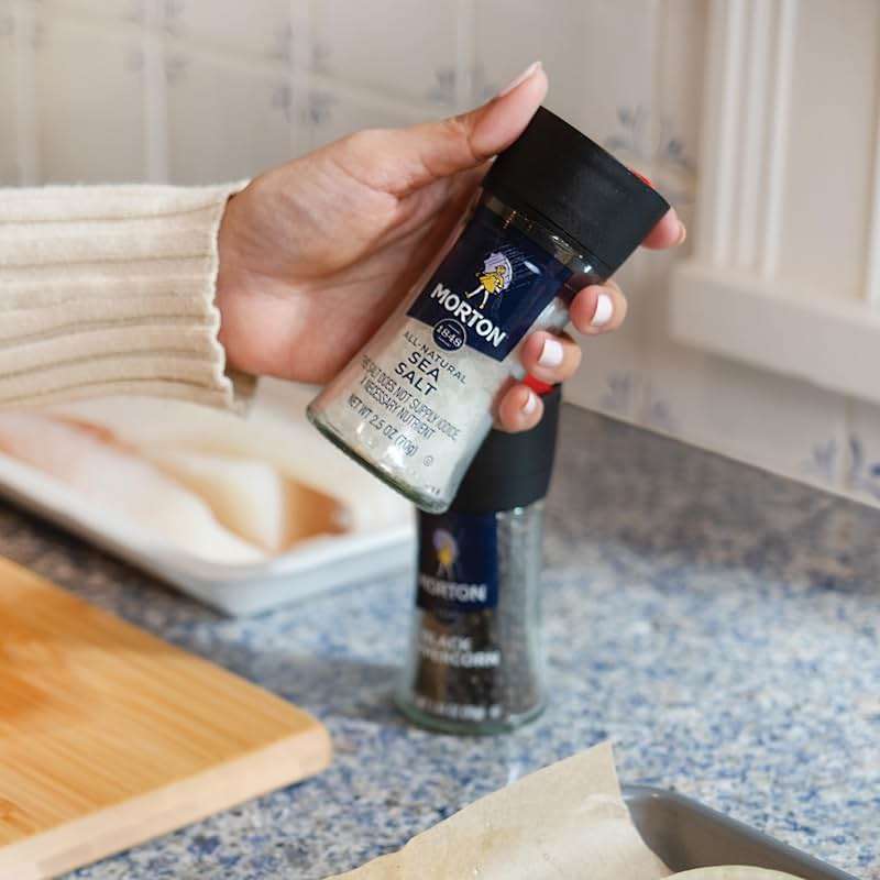 Morton Grinder Set - Sea Salt (2.5 oz) & Black Peppercorn (1.25 oz), 2-Pack, Adjustable & Refillable, Perfect for Cooking, Seasoning, and Finishing - Image 6