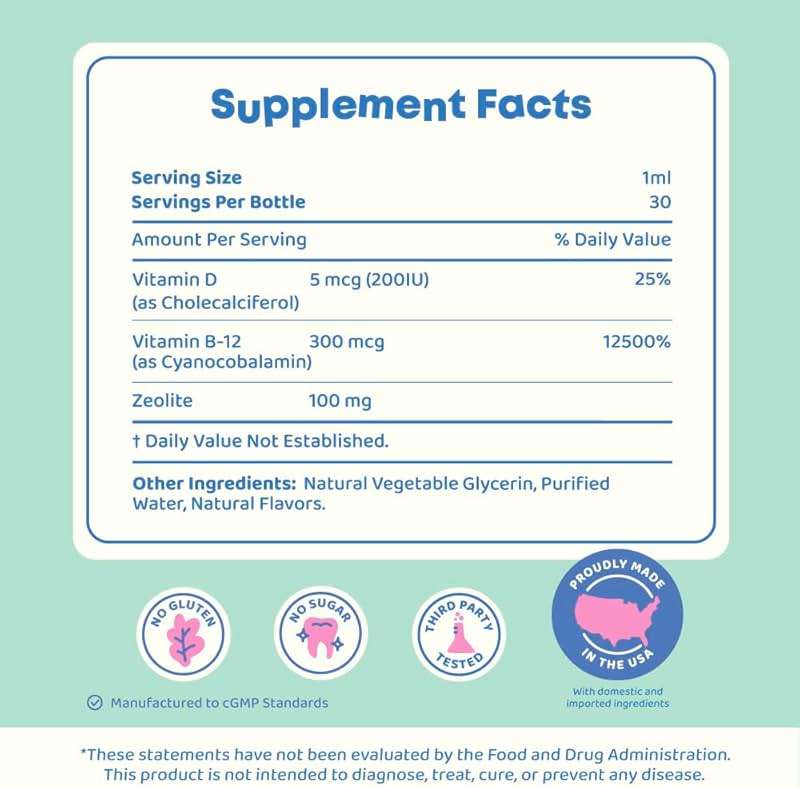 JoySpring DetoxZee Zeolite Drops for Kids – Clinoptilolite Mineral Supplement with Vitamin D3 & Cyanocobalamin B12 – Liquid Vitamins for Kids, Mild Berry Flavor, Crafted in USA, 30 Servings - Image 7