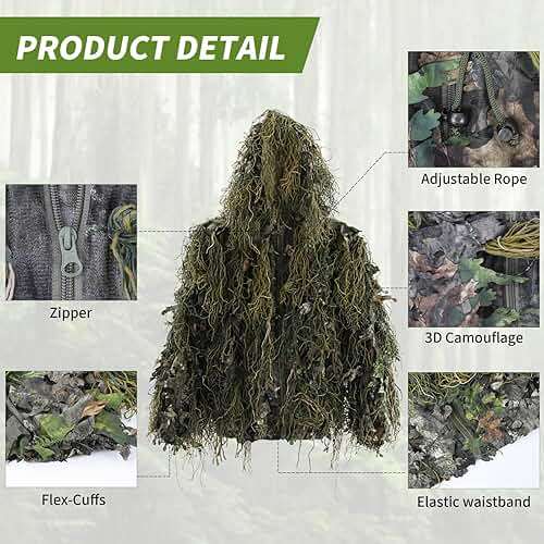 Ghillie Suit Gilly Hunting Suits Pants 3D Leaf Camo Camouflage Coveralls Youth Adult Lightweight Clothes for - Image 2