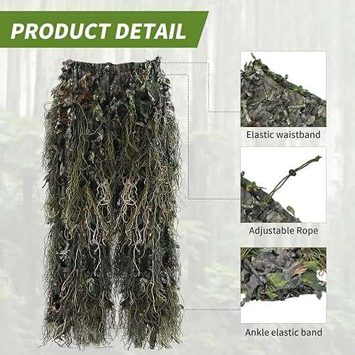 Ghillie Suit Gilly Hunting Suits Pants 3D Leaf Camo Camouflage Coveralls Youth Adult Lightweight Clothes for - Image 3