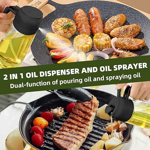 PLAPITATE Oil Dispenser for Kitchen, 2 in 1 Olive Oil Sprayer, Olive Oil Dispenser Spray Bottle with Brush, Oil Sprayer for Cooking for Air Fryer, Barbecue, Salad 16oz/470ml (Black) - Image 4