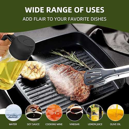 PLAPITATE Oil Dispenser for Kitchen, 2 in 1 Olive Oil Sprayer, Olive Oil Dispenser Spray Bottle with Brush, Oil Sprayer for Cooking for Air Fryer, Barbecue, Salad 16oz/470ml (Black) - Image 7