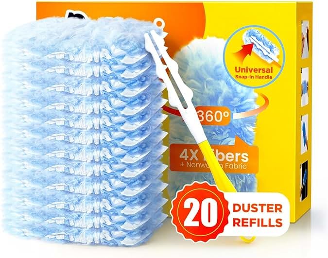 Heavy Duty Duster Refills for Swiffer Duster, 20 Count Duster Refills with 1 Handle, Multisurface 360° Dusters with 4X Microfibers, Unscented Disposable Dusters for Cleaning - Product Image