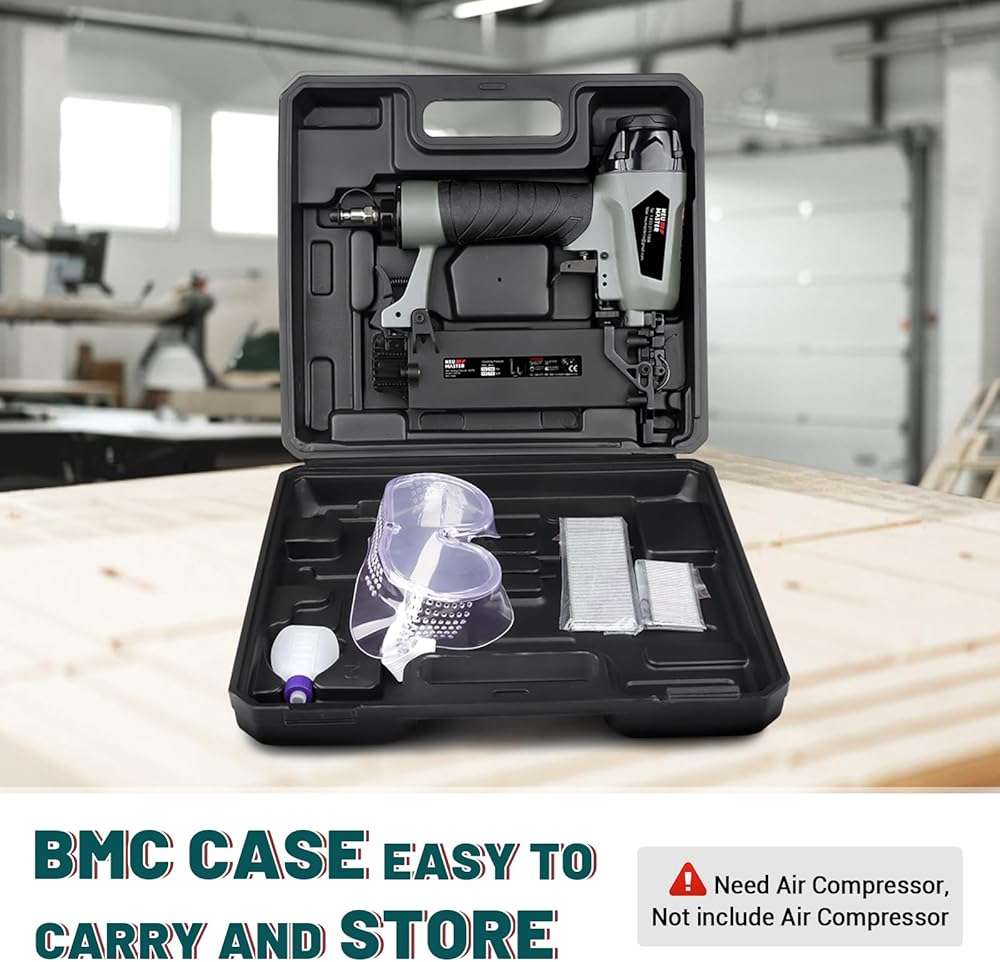 NEU MASTER 18 Gauge Brad Nailer, Pneumatic Nail Gun with Carrying Case & 800pcs Nails, Fires 5/8 to 2-Inch Brad Nails, Tool-Free Depth Adjustment, 360° Adjustable Exhaust, for Woodworking & Crafts - Image 7