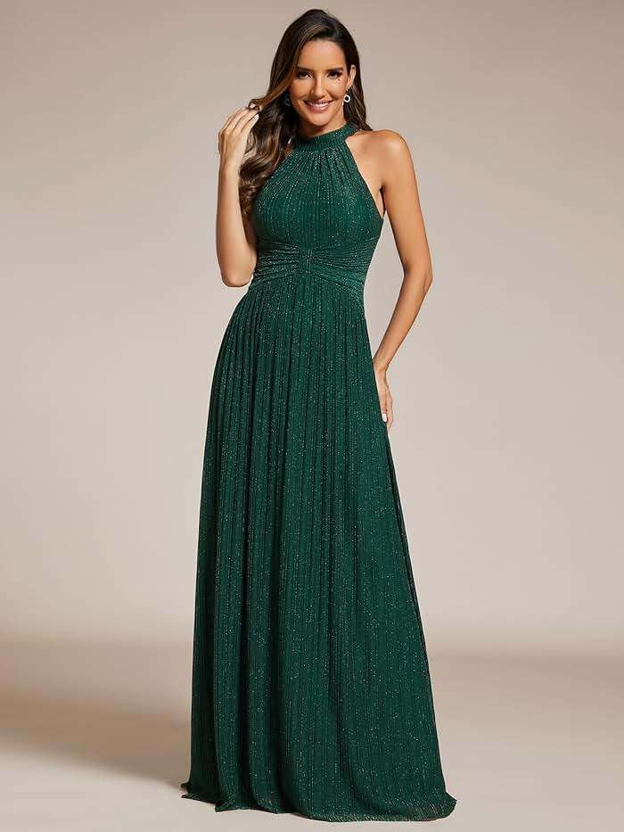 Ever-Pretty Women's Elegant Halter Formal Dresses Evening Gowns Pleated Glitter Floor Length Wedding Guest Dress 41961 - Image 3