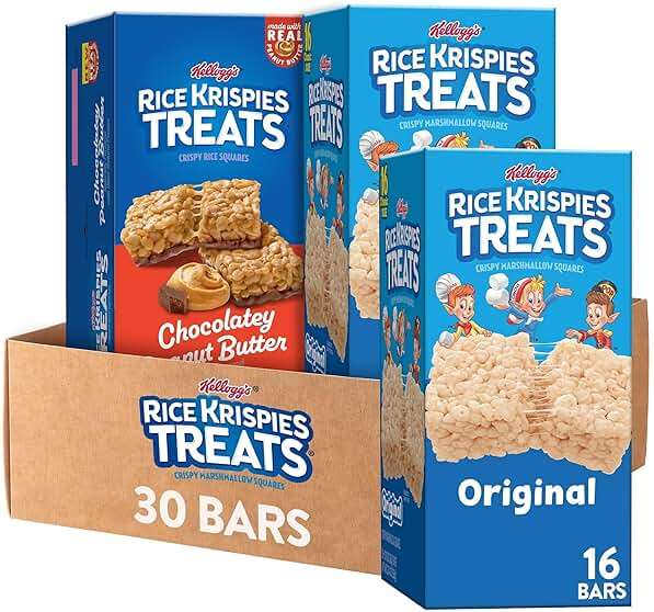 Rice Krispies Treats Crispy Rice and Marshmallow Squares, Kids Snack Box, Cereal Bars, Variety Pack (30 Bars) - Image 1