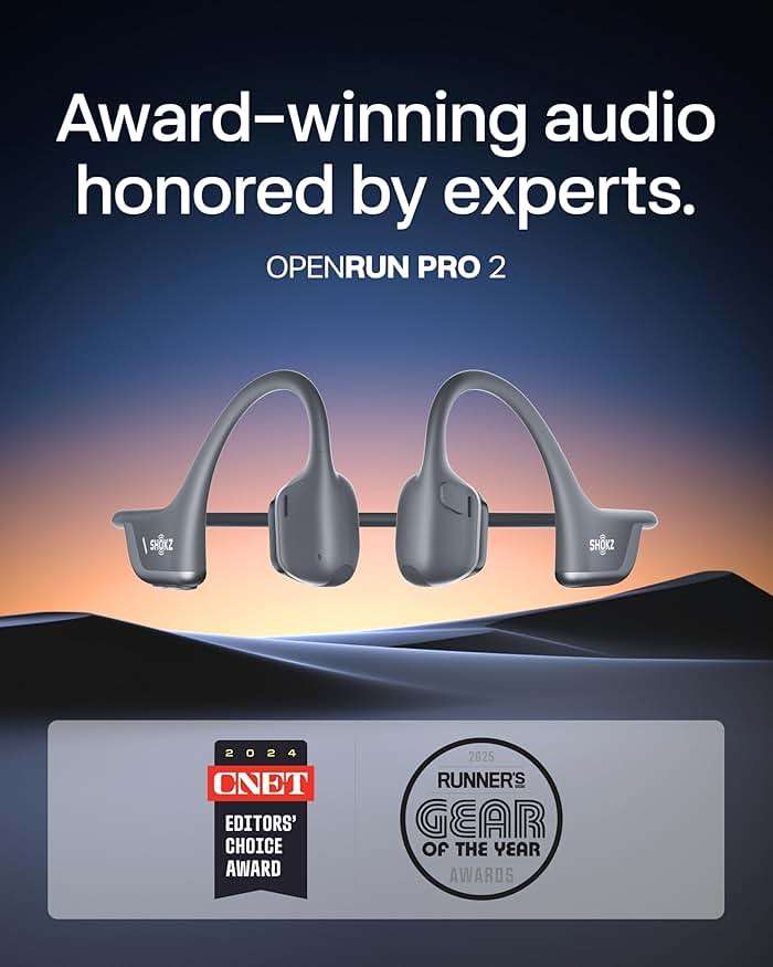 SHOKZ New OpenRun Pro 2- Bone Conduction Headphones, Open-Ear Bluetooth Wireless Sport Earphones for Running, Workouts - Sweat Resistant, Secure Comfortable Fit -Deep Bass, Smart Mic, Reflective Strip - Image 2