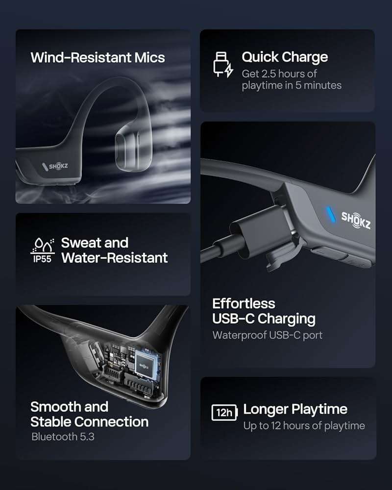 SHOKZ New OpenRun Pro 2- Bone Conduction Headphones, Open-Ear Bluetooth Wireless Sport Earphones for Running, Workouts - Sweat Resistant, Secure Comfortable Fit -Deep Bass, Smart Mic, Reflective Strip - Image 8