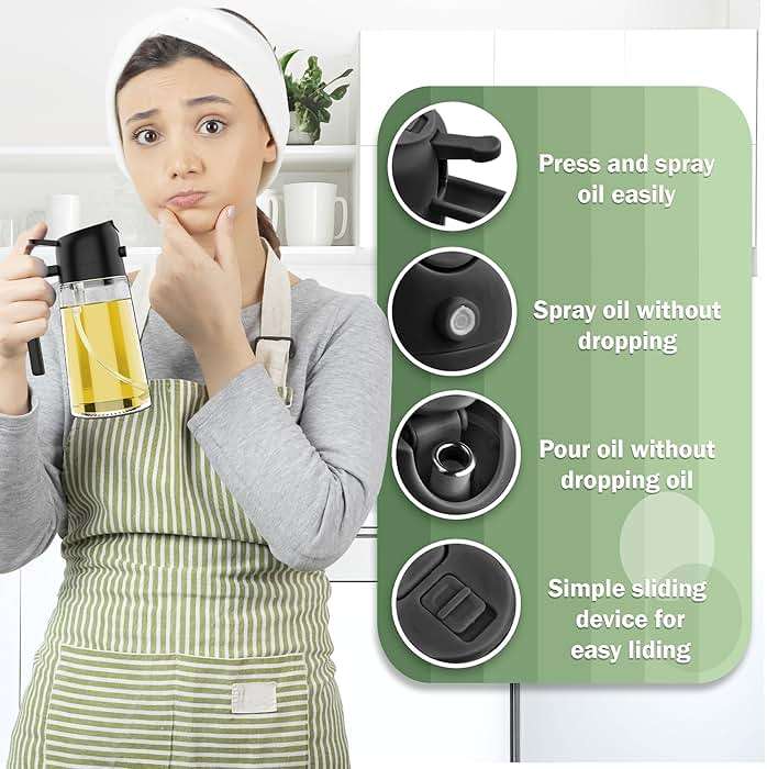 Oil Dispenser for Kitchen – Oil Sprayer for Cooking and Olive Oil Dispenser Spray Bottle, 2 in 1 Oil Dispenser and Oil Sprayer, Pourer & Oil Mister for Air Fryer, Barbecue, Salad 16oz/470ml (Black) - Image 3