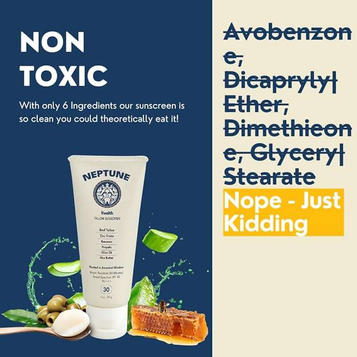 Neptune Non-Toxic Sunscreen - Grass Fed Beef Tallow, Zinc Oxide Mineral Based Sunscreen with Propolis for Skin Healing and Moisturization - Image 2