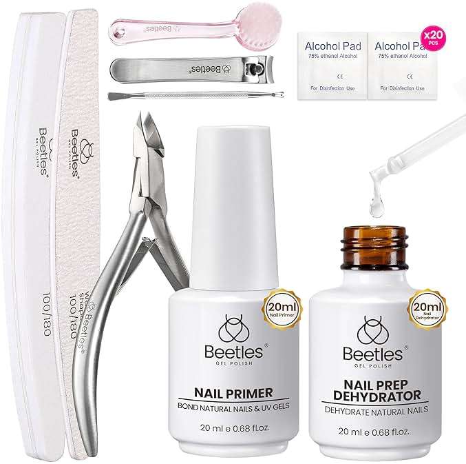 Beetles Nail Prep Kit Nail Dehydrator and Primer Nail Care Tool Kit 20ml Large Capacity Acid-Free & Hema-Free Dehydrate Bond Primer with Manicure Tools for Acrylic Nail Gifts for Women - Image 1