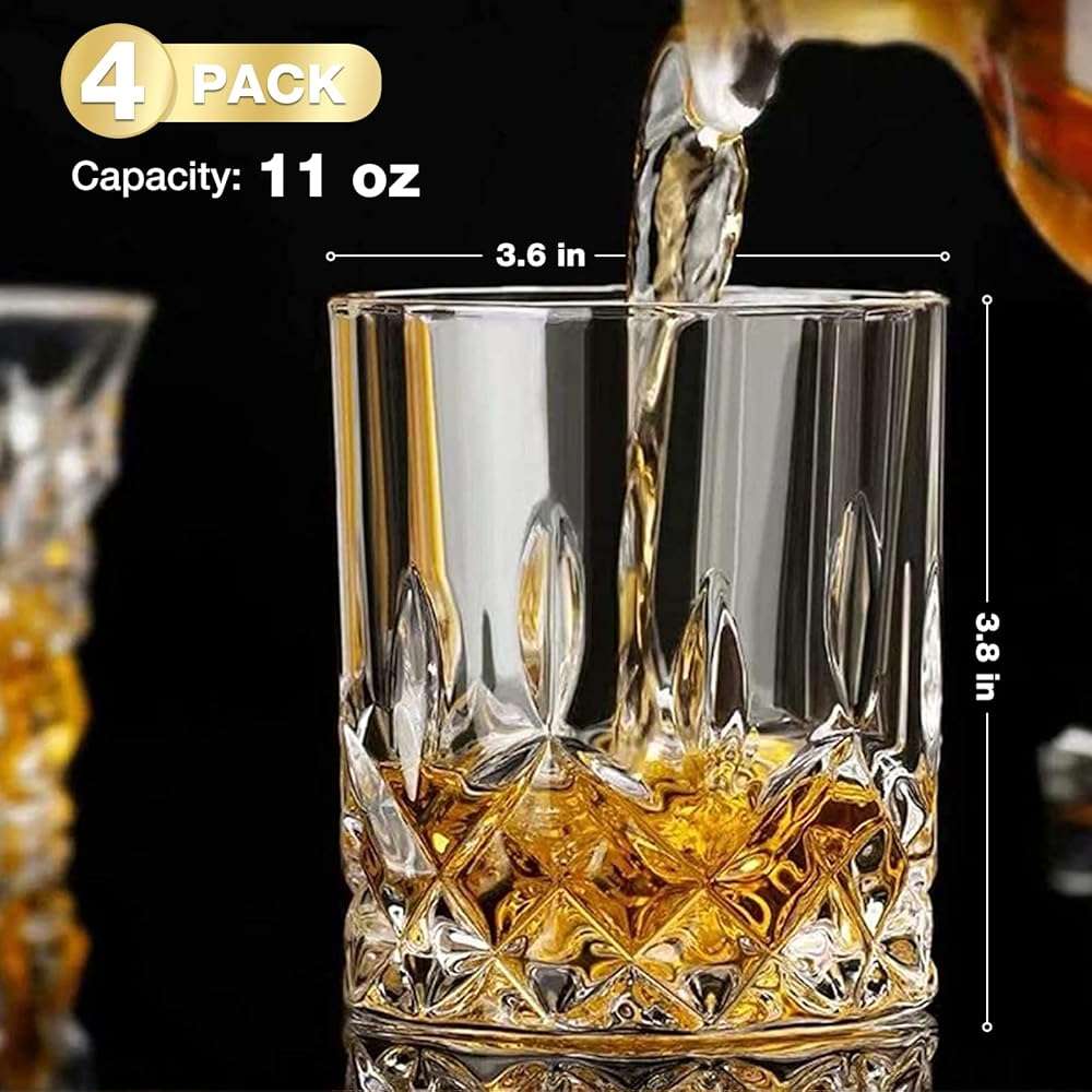 Hlukana Luxury Box Old Fashioned Whiskey Glasses Set of 4, 11 OZ Cocktail Glasses, Bourbon Rocks Scotch Glasses, Barware for Scotch Rum Vodka Liquor, Gifts for Men Father Grandfather Boss - Image 3