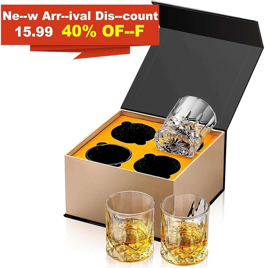 Hlukana Luxury Box Old Fashioned Whiskey Glasses Set of 4, 11 OZ Cocktail Glasses, Bourbon Rocks Scotch Glasses, Barware for Scotch Rum Vodka Liquor, Gifts for Men Father Grandfather Boss - Image 4