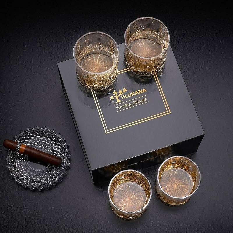 Hlukana Luxury Box Old Fashioned Whiskey Glasses Set of 4, 11 OZ Cocktail Glasses, Bourbon Rocks Scotch Glasses, Barware for Scotch Rum Vodka Liquor, Gifts for Men Father Grandfather Boss - Image 8
