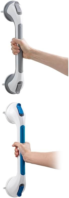 TAILI 16 Inch Suction Cup Grab Bars for Bathroom & Shower, Heavy Duty Bathtub Grip, Grey & Blue - Product Image