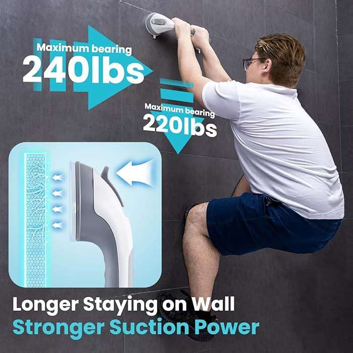 TAILI 16 Inch Suction Cup Grab Bars for Bathroom & Shower, Heavy Duty Bathtub Grip, Grey & Blue - Image 7